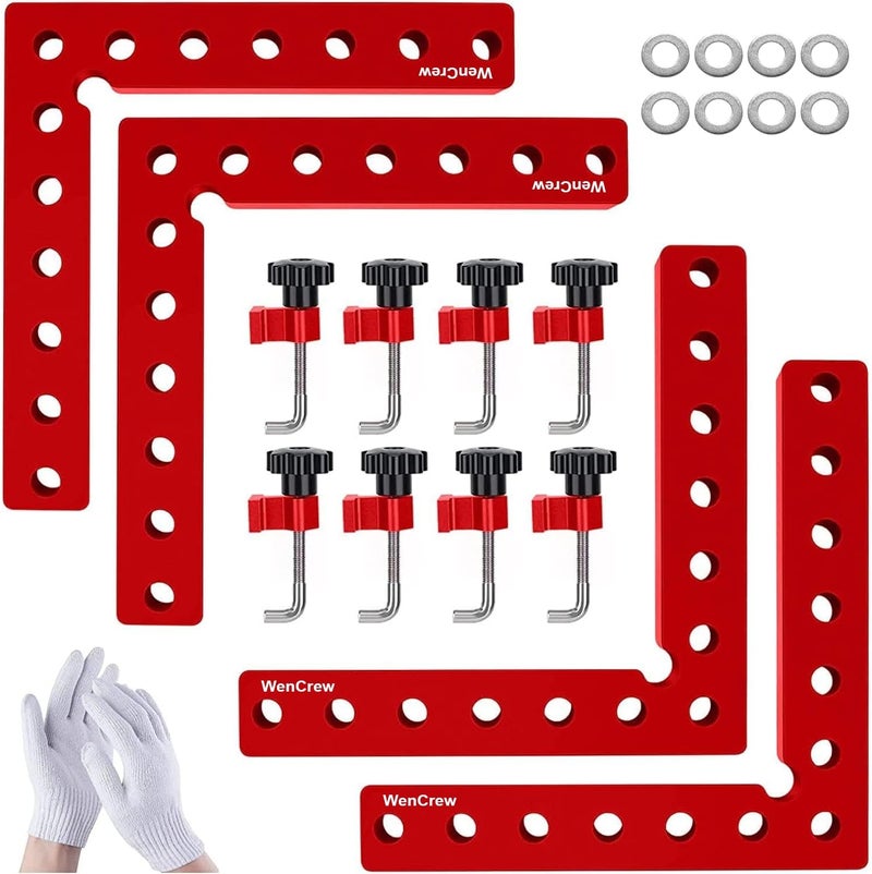 WenCrew Corner Clamps for Woodworking, 4 Pack 90 Degree Right Angle Clamp, 5.5" Aluminum Clamping Squares Woodworking Tools for Cabinets, Drawers, Frames, DIY Projects, Gifts for Men Dad - Image 1